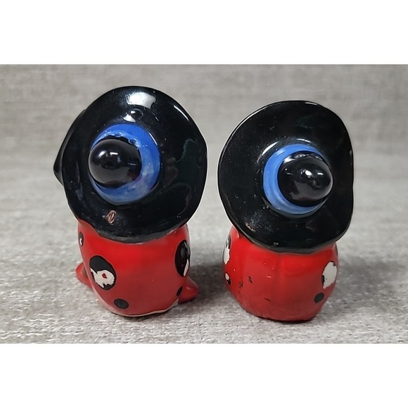 Lady Bug Witches Salt & Pepper Shakers Cork Stopper Made in Japan MCM RARE - Picture 3 of 7